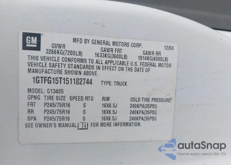 2005 GMC Savana G1500 из США, поврежденный, VIN 1GTFG15T151182744